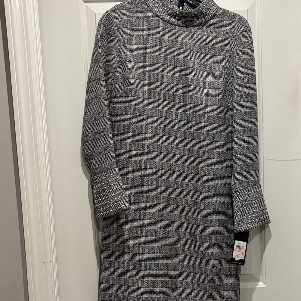 Karl Lagerfeld Textured Gray Long Sleeve Dress